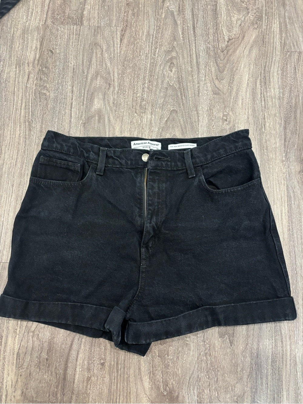 American Apparel Black Rolled-Hem Denim Shorts